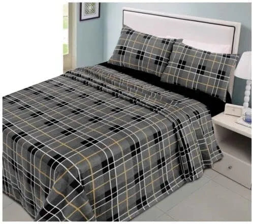 Flannelette Tartan Check Sheet Set Grey