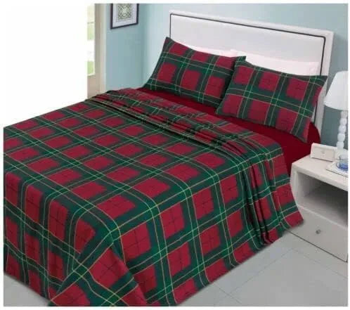 Flannelette Tartan Check Sheet Set Red