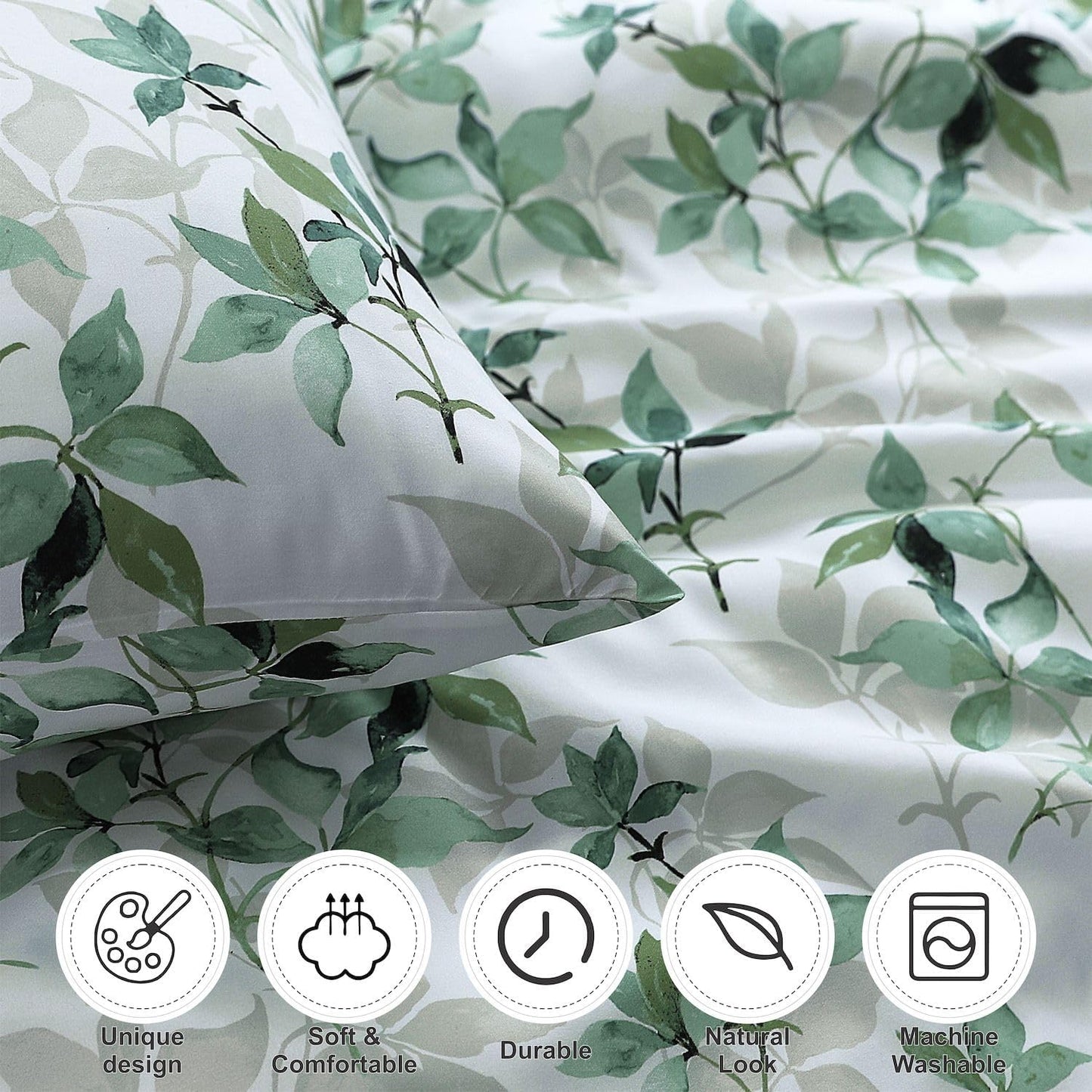 Water Leaves Printed Duvet Cover Set | 100% Microfibre