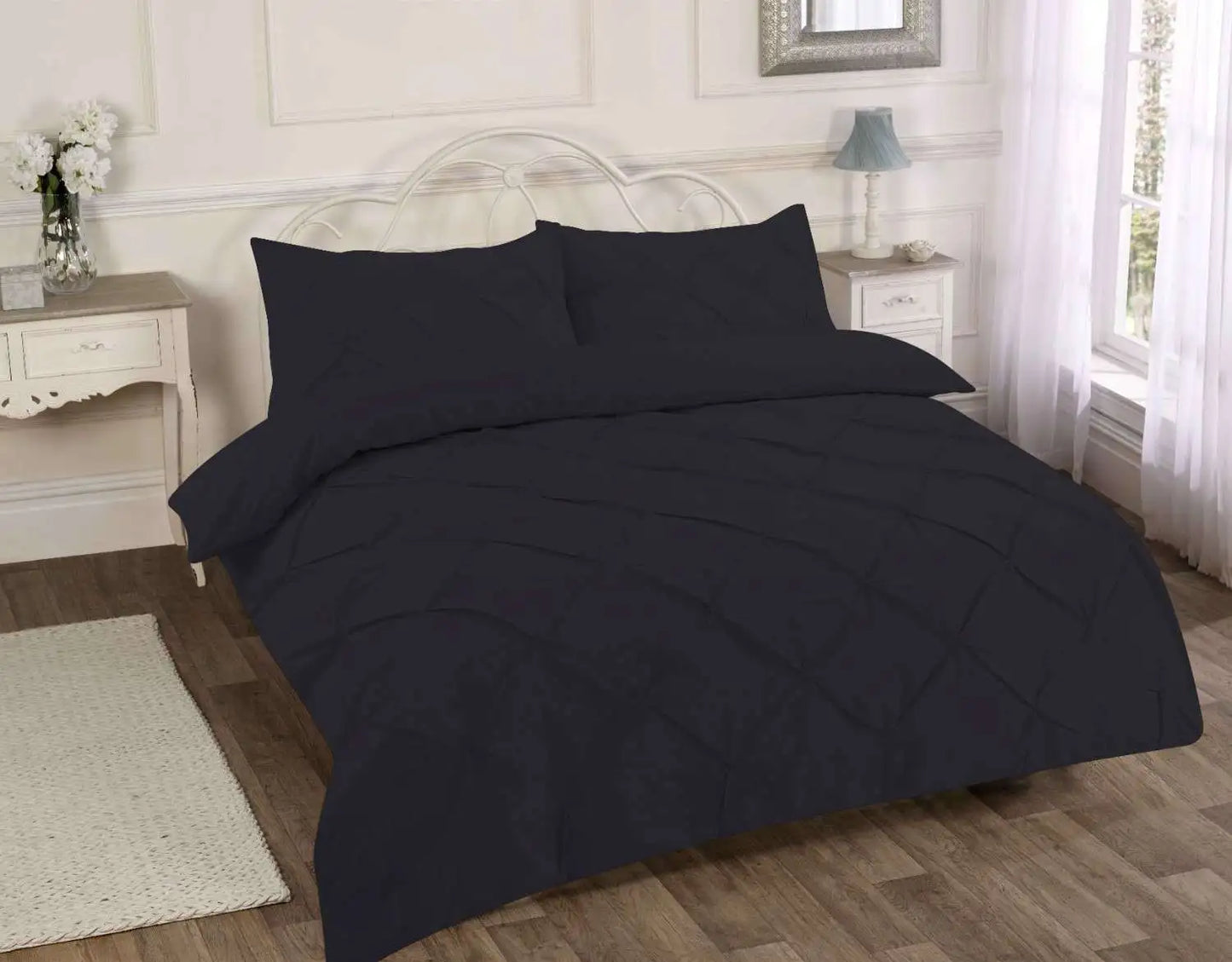 pintuck duvet cover set  black