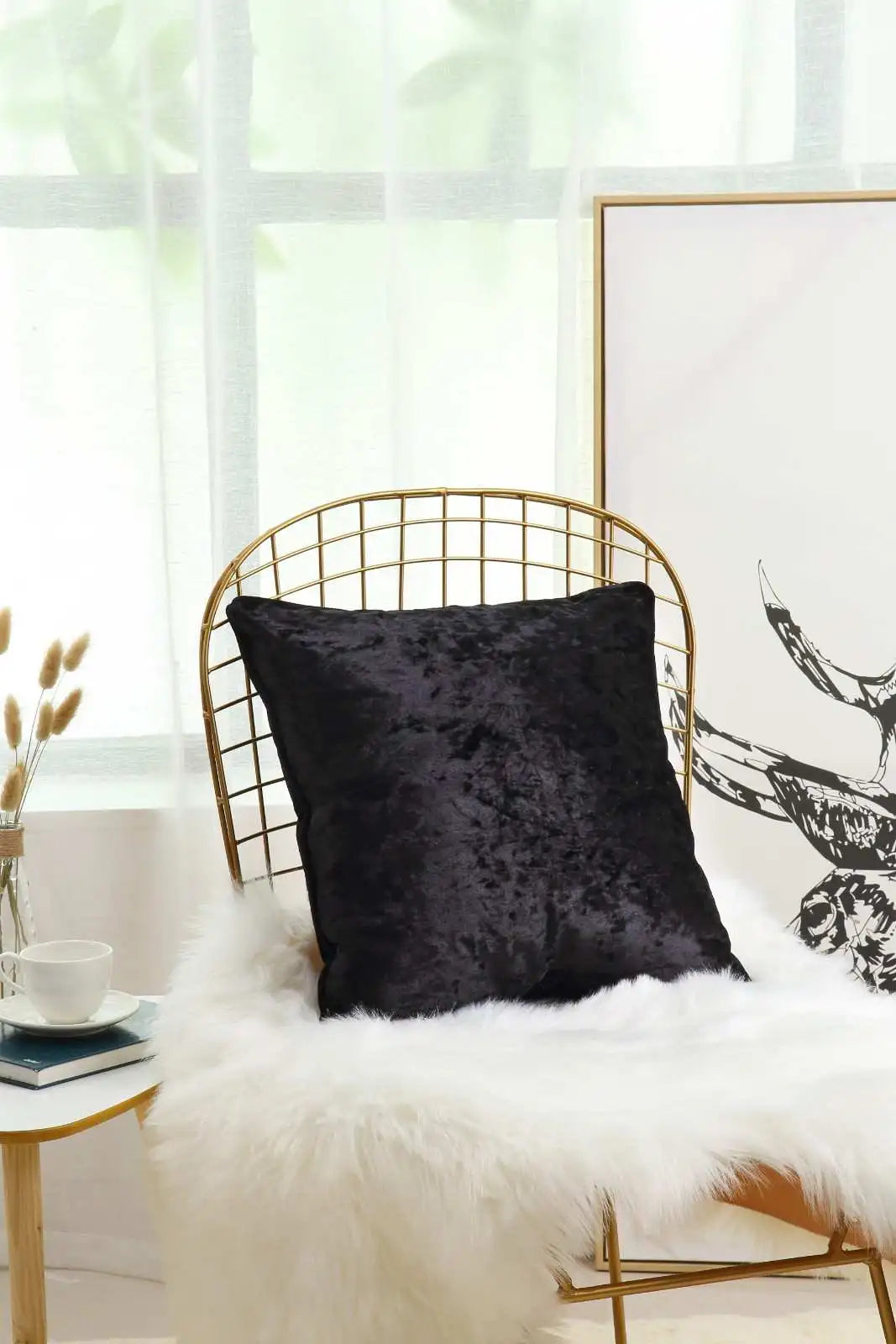 Black crushed velvet cushions covers