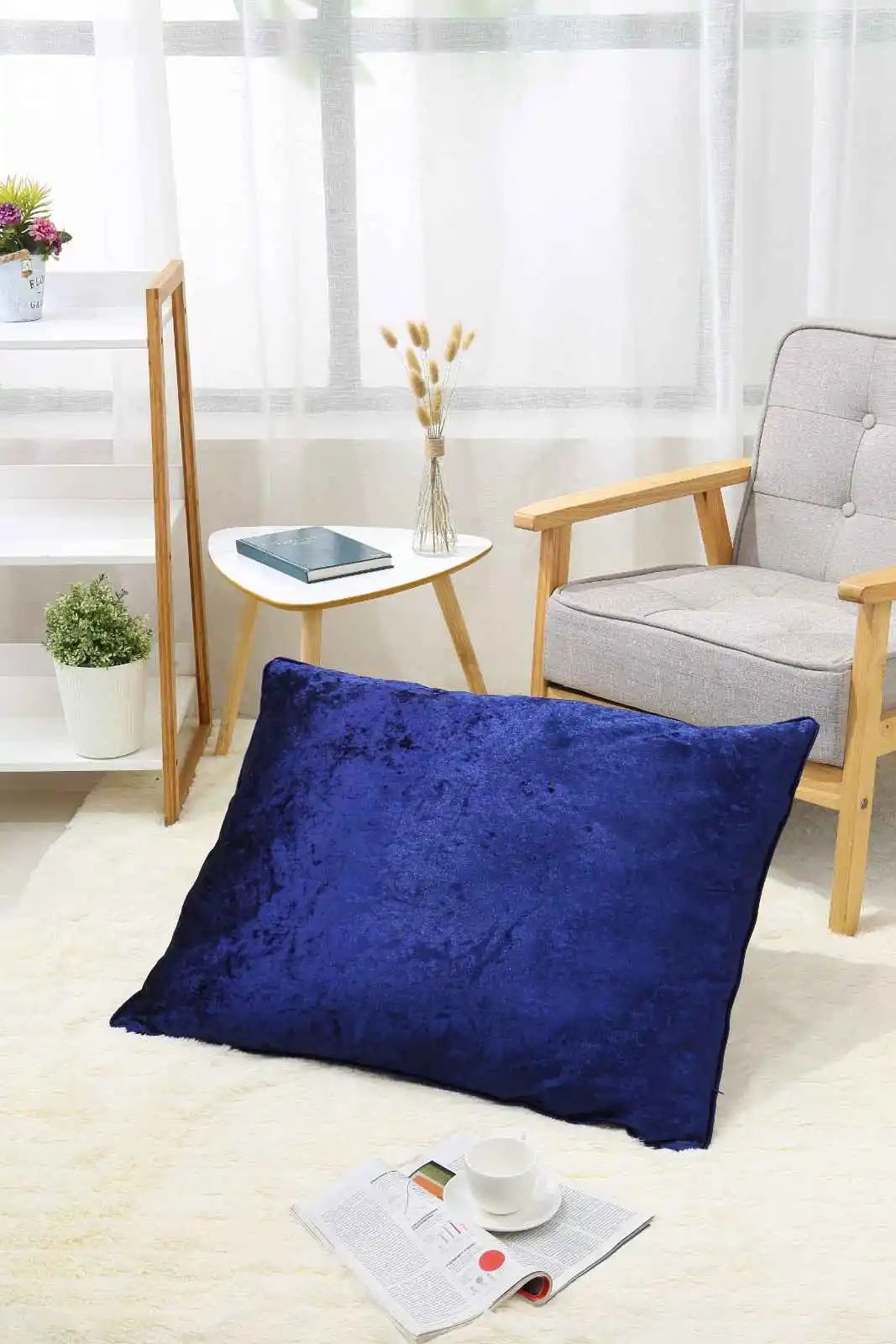 blue crushed velvet cushions cover