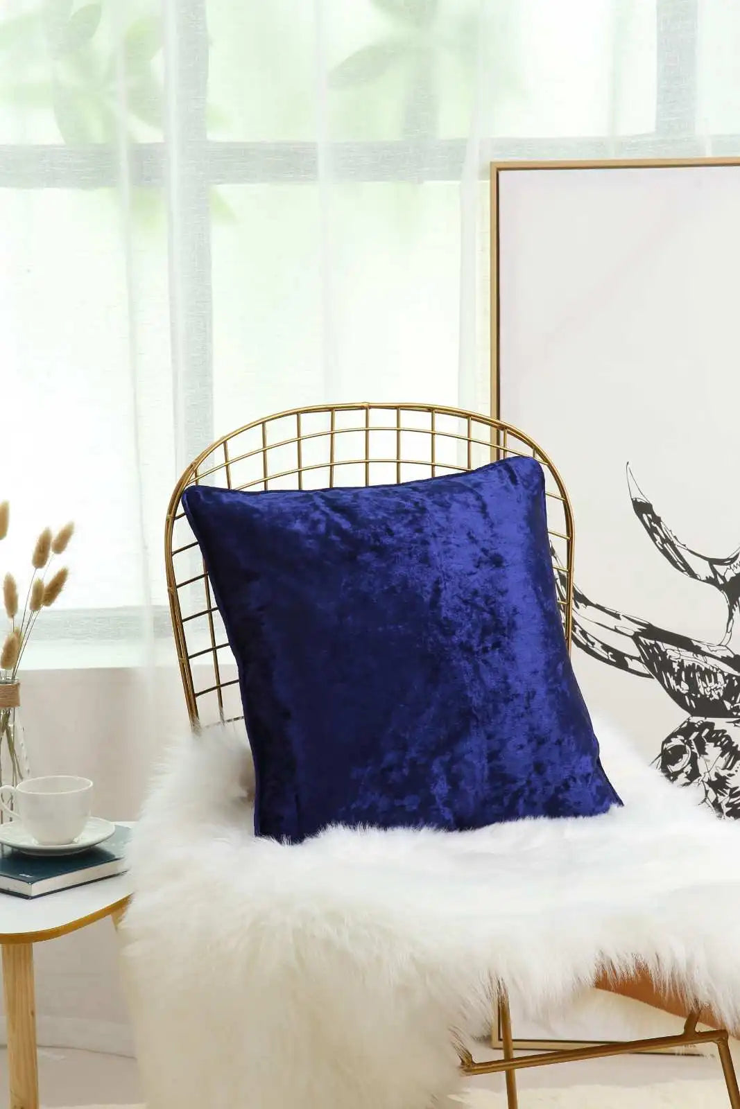 blue crushed velvet cushions covers