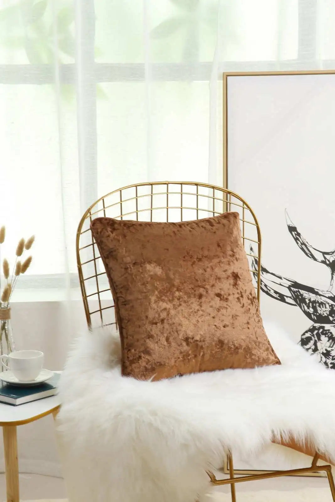 brown crushed velvet cushions covers
