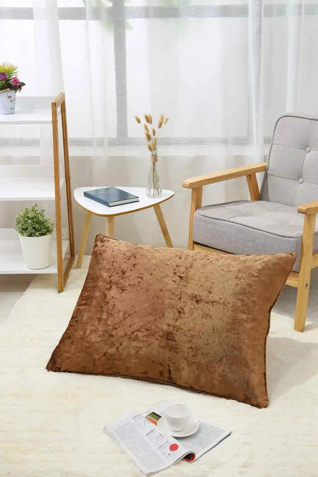 brown crushed velvet cushions cover