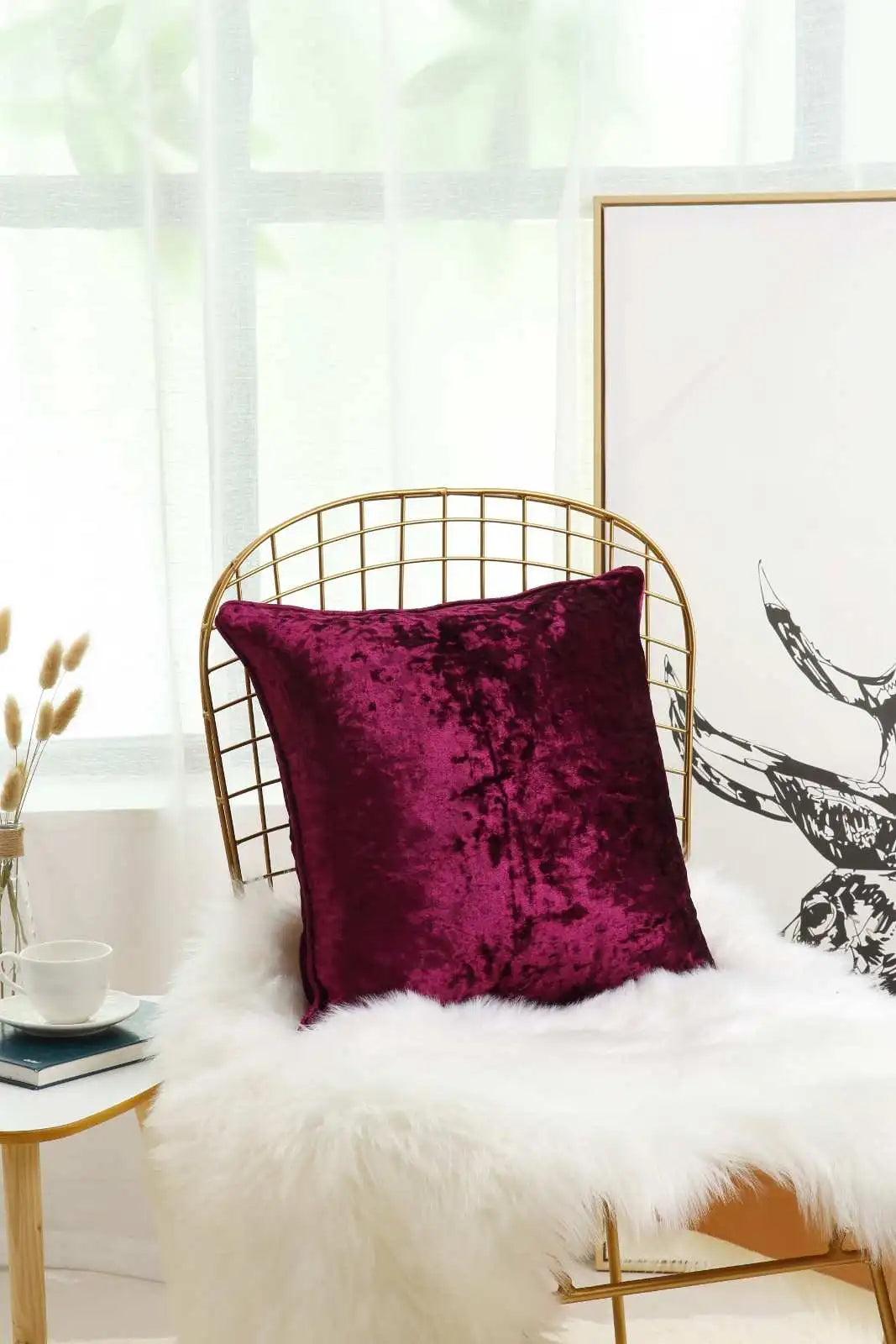 Burgundy crushed velvet cushions covers