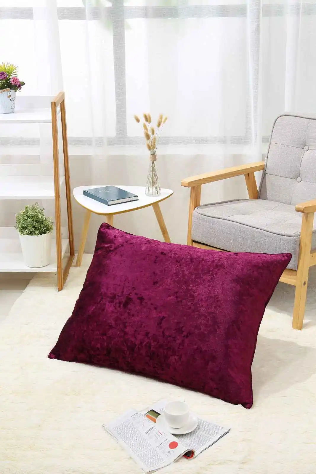 burgundy crushed velvet cushions cover
