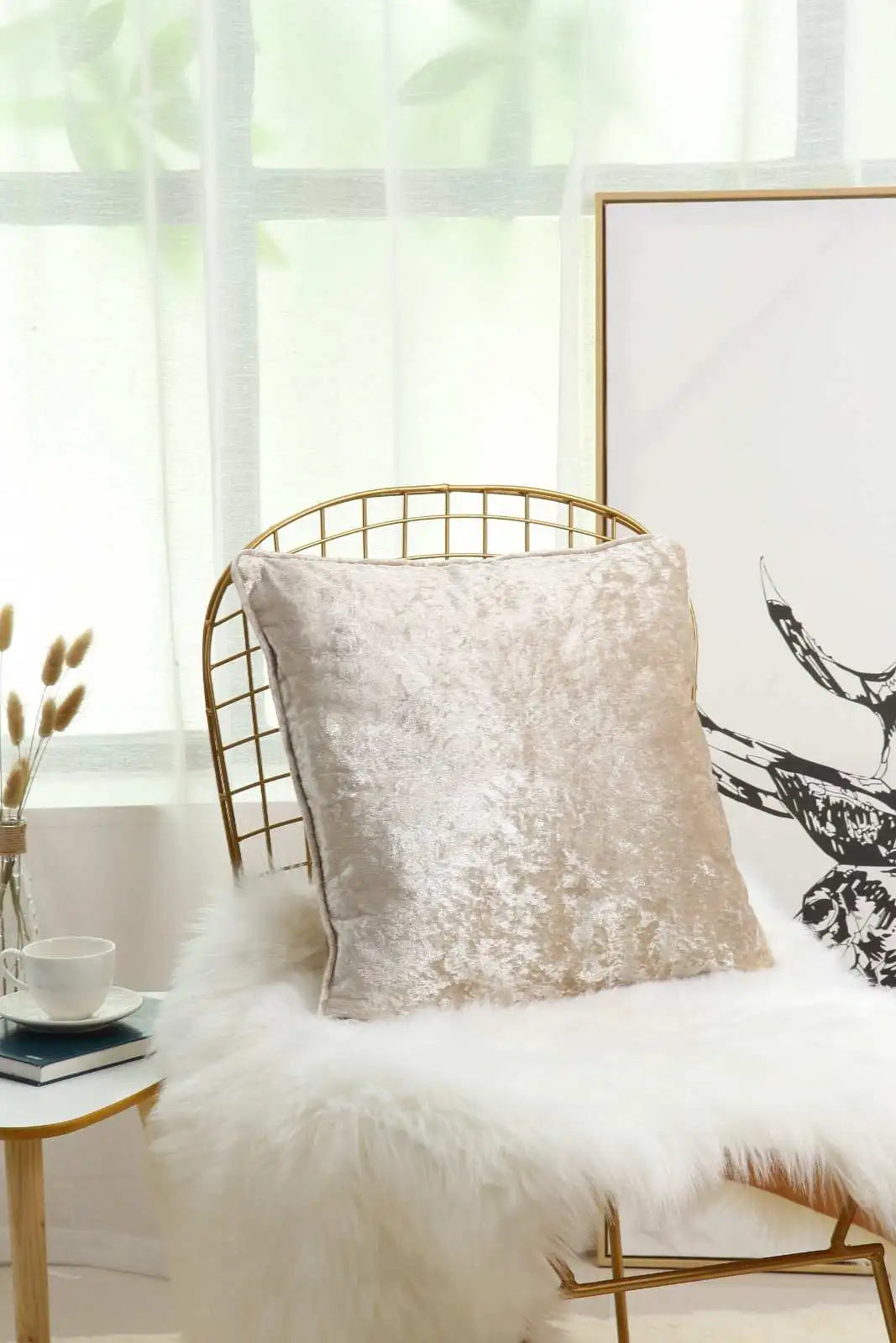 cream crushed velvet cushions covers
