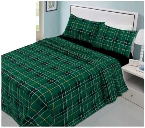 Flannelette Tartan Check Sheet Set Green