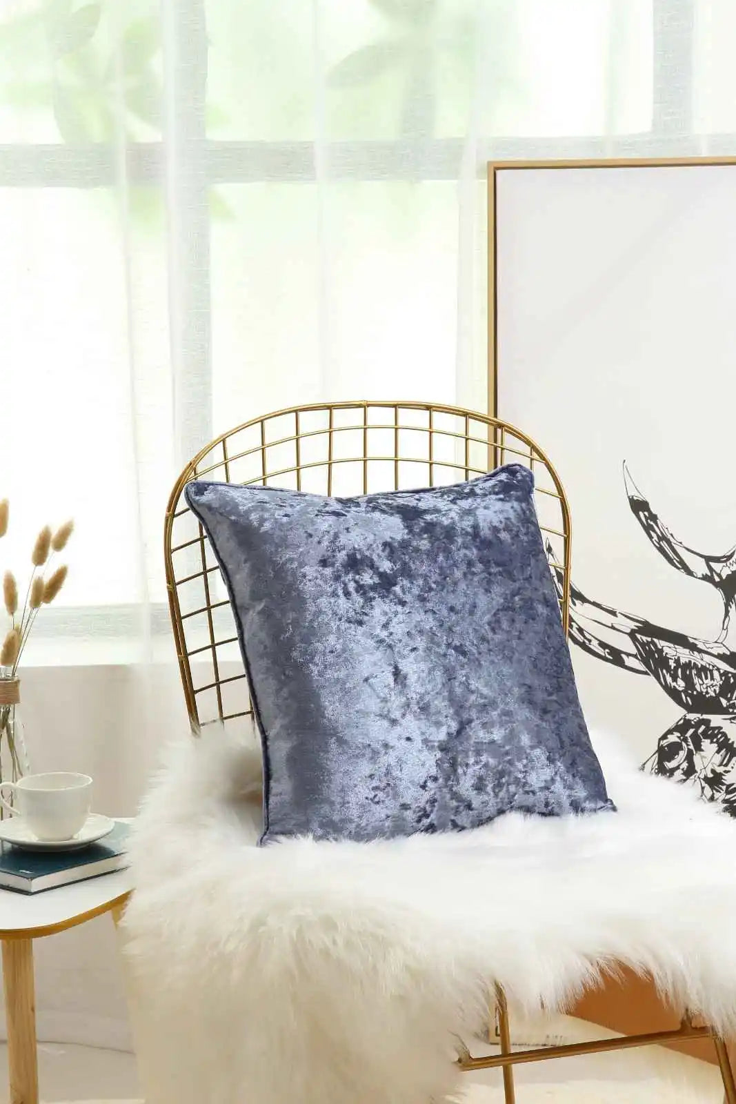 grey crushed velvet cushions cover