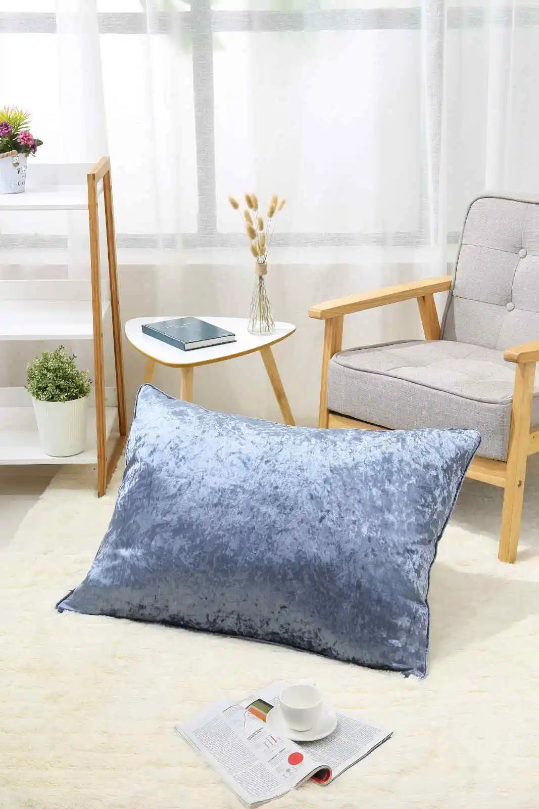 grey crushed velvet cushions cover