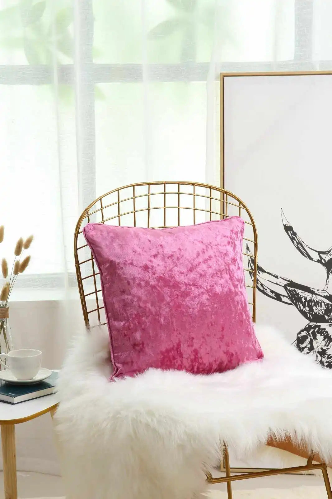 pink crushed velvet cushions cover