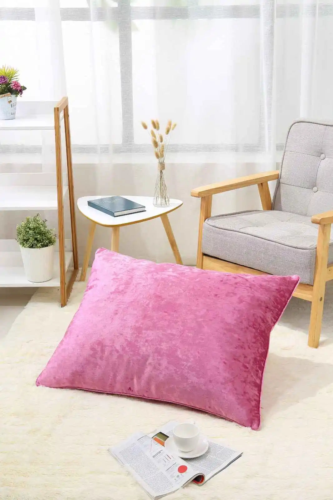 pink crushed velvet cushions cover