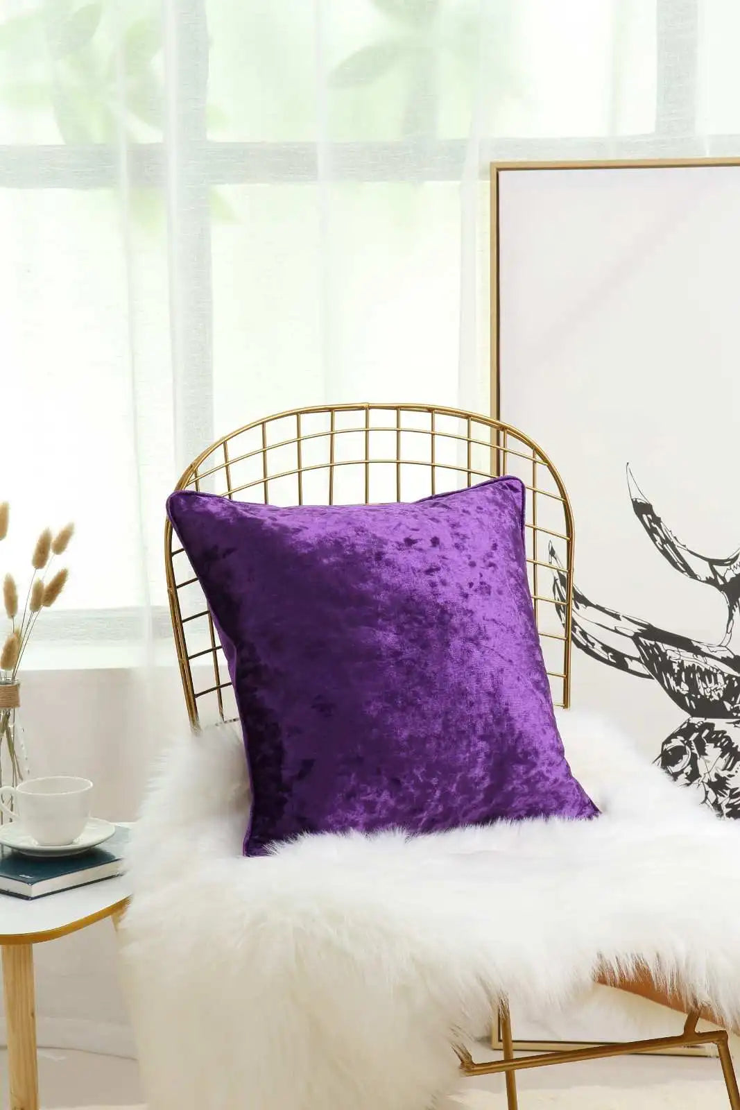 purple crushed velvet cushions cover