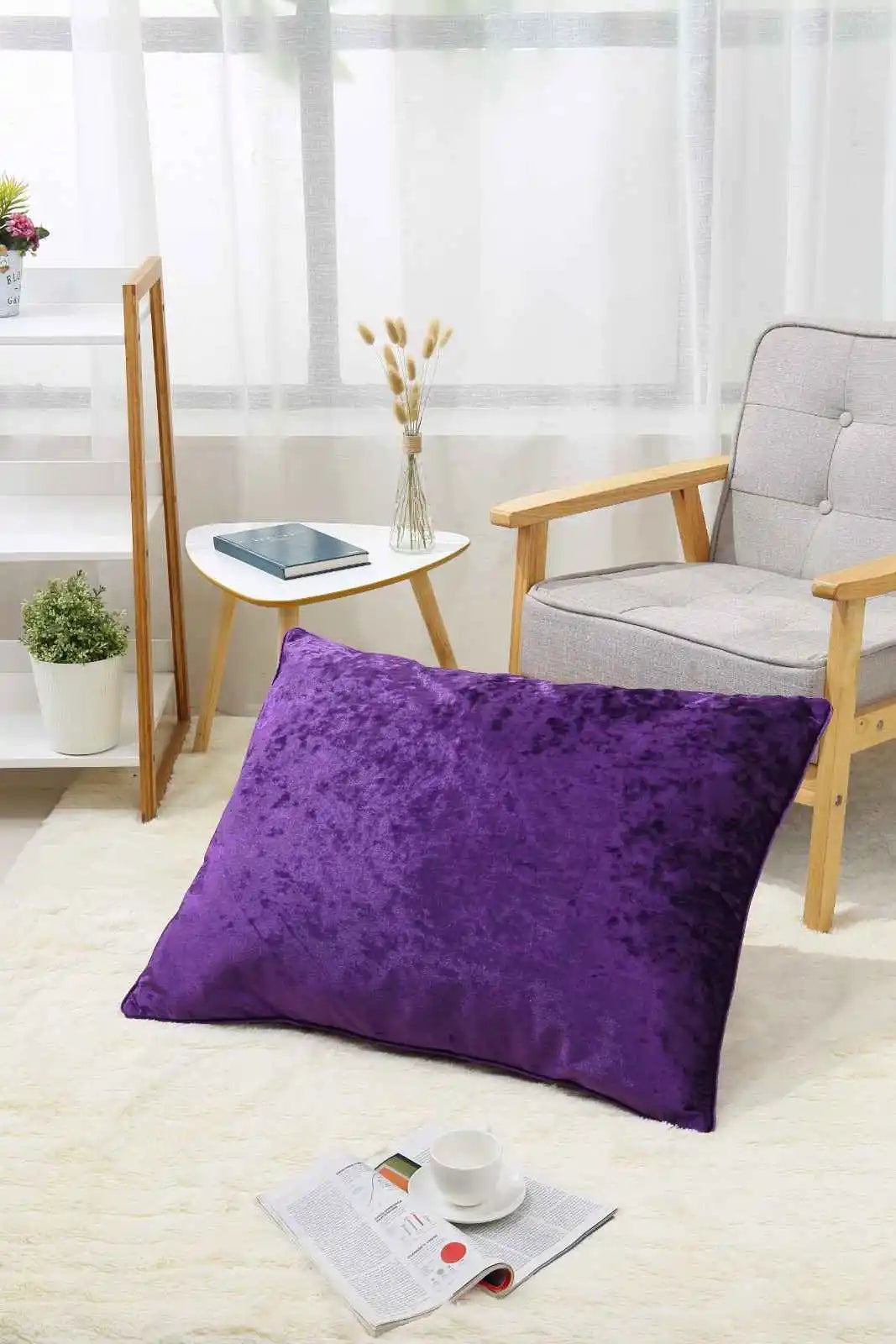 purple crushed velvet cushions cover
