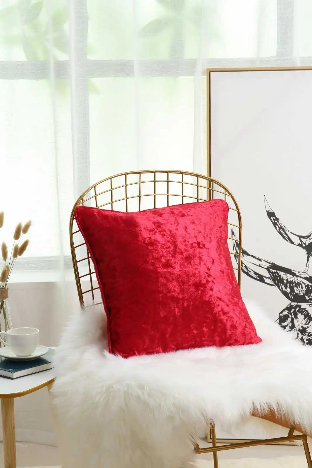 red crushed velvet cushions cover