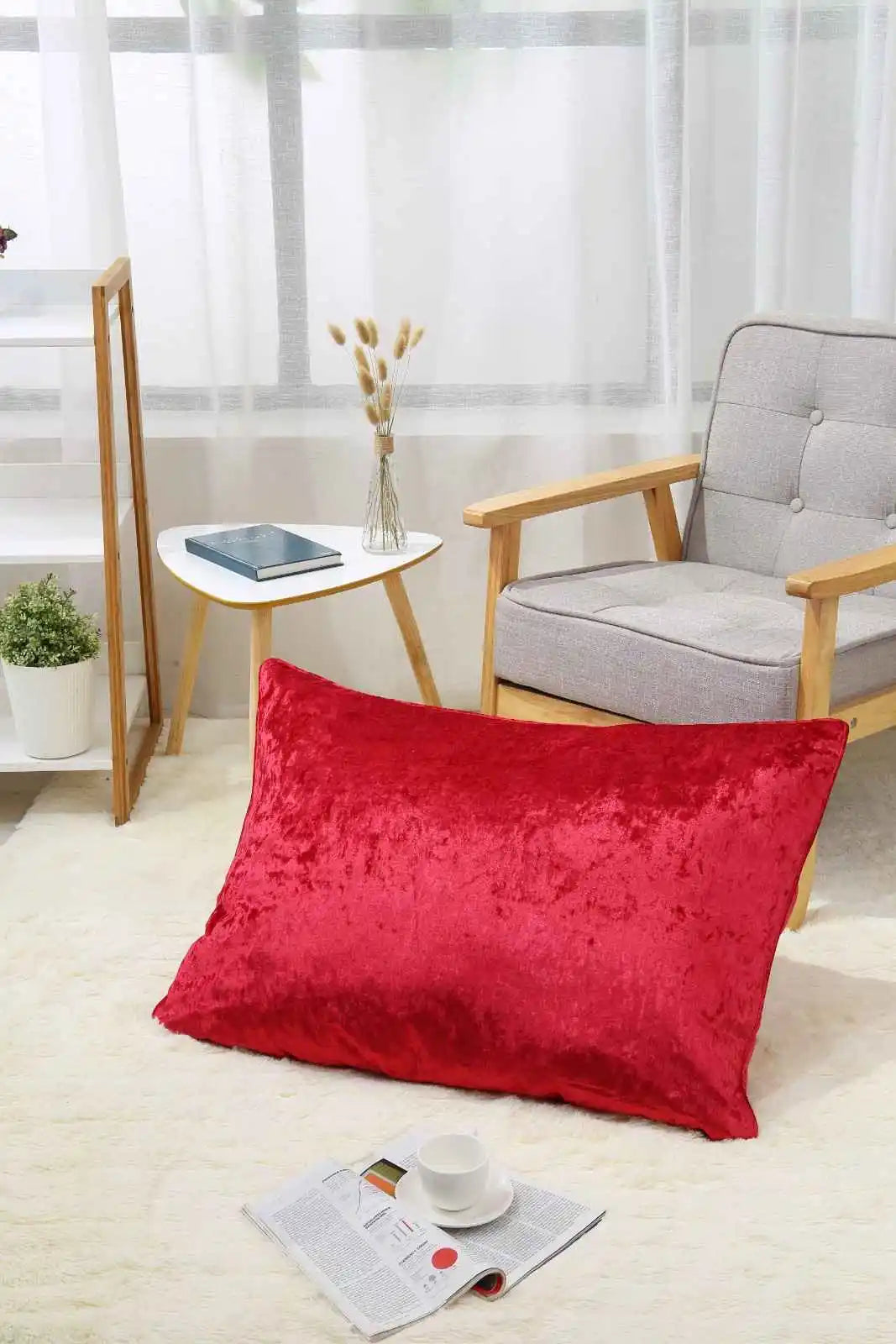 red crushed velvet cushions cover