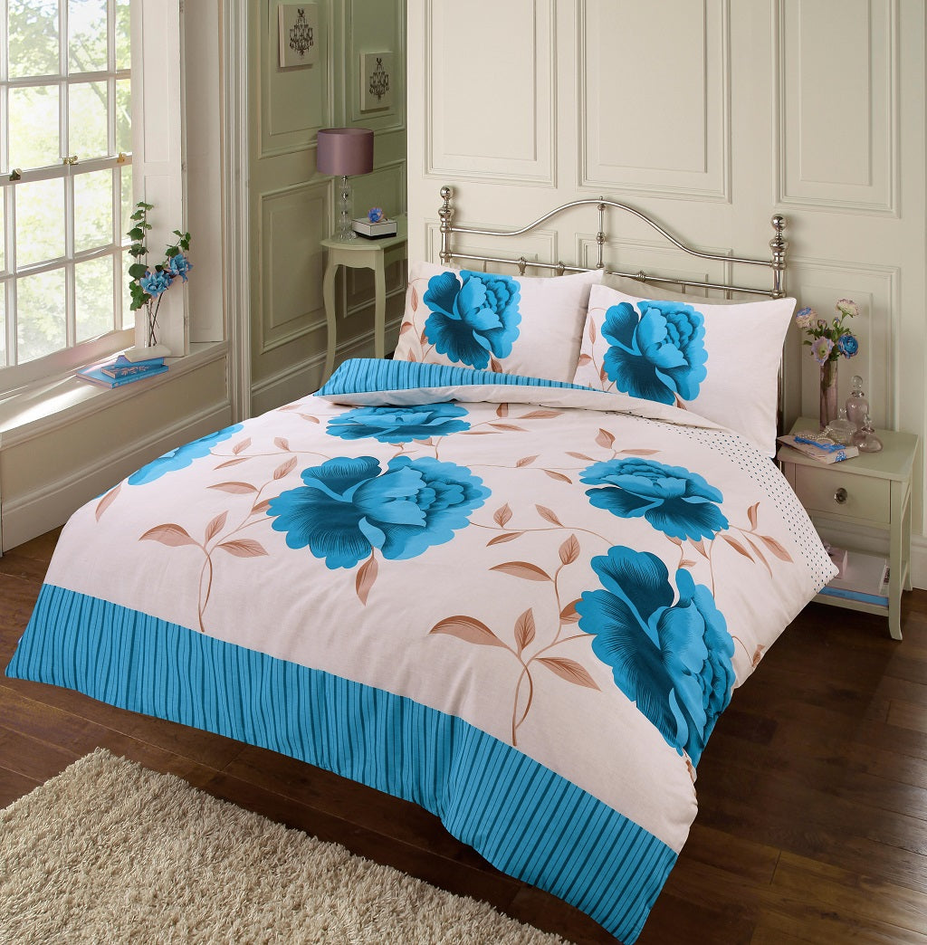 Rosaleen printed duvet set teal