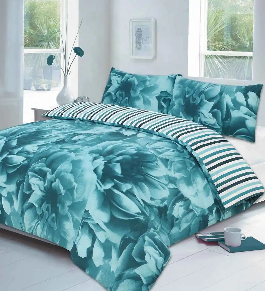 rose duvet cover set teal