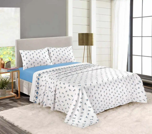 flannel rose bud sheet set blue