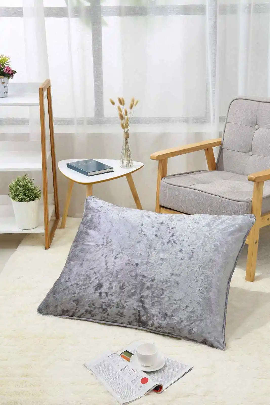 silver crushed velvet cushions cover