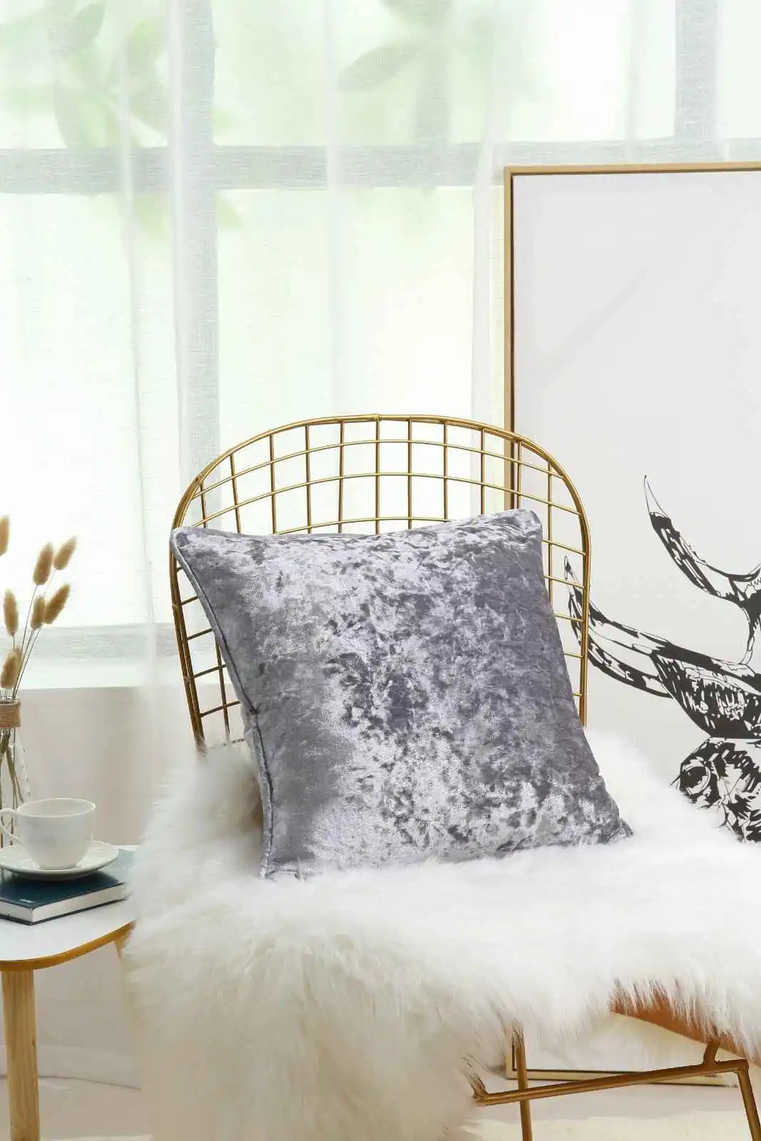 silver crushed velvet cushions cover