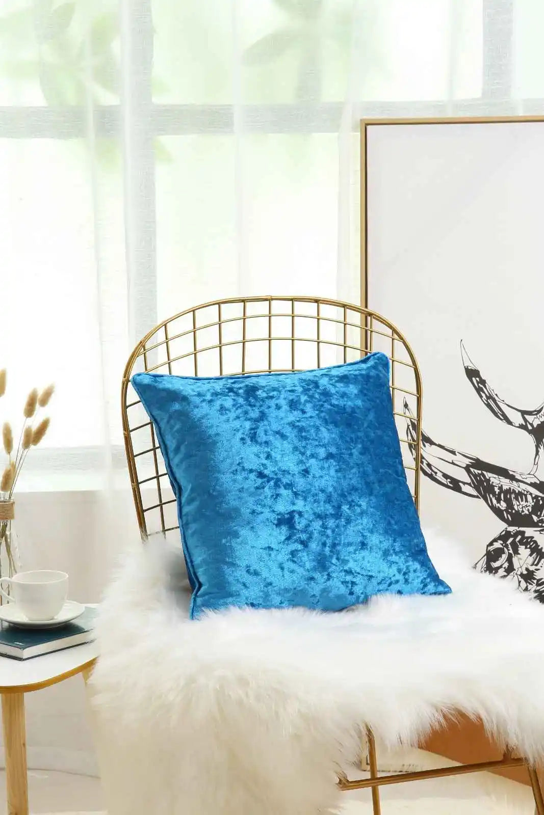 teal crushed velvet cushions cover