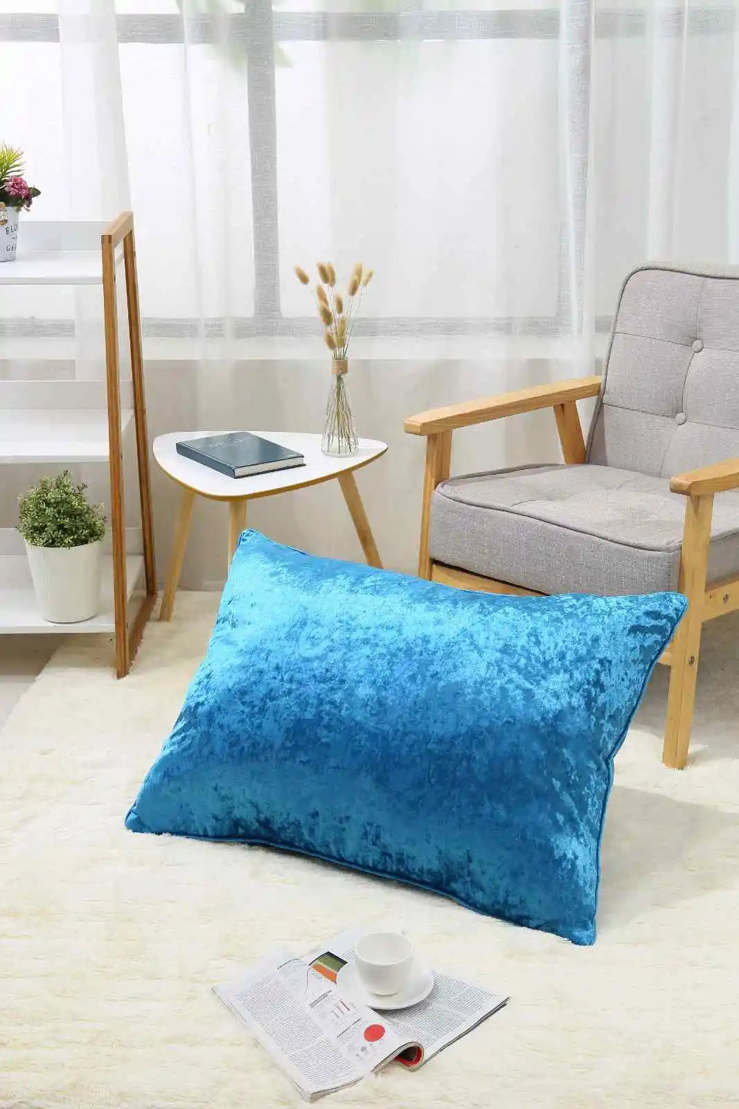 teal crushed velvet cushions cover