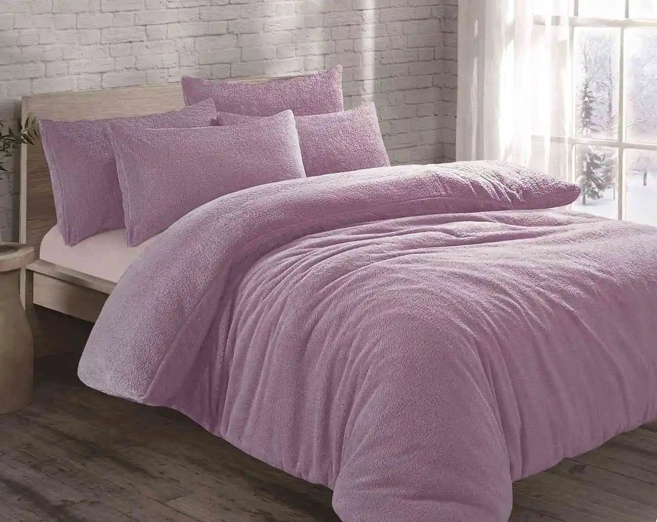 Teddy Fleece Duvet Cover Set Lilac