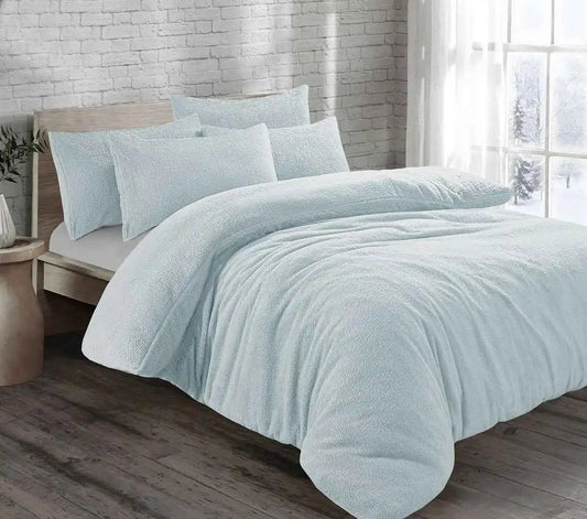 Teddy Fleece Duvet Cover Set Duck Egg