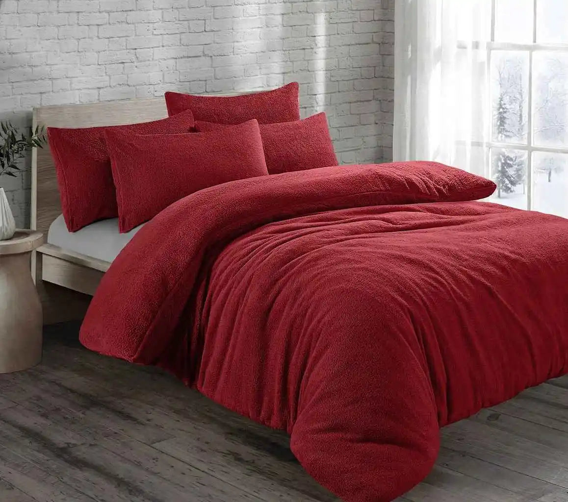 Teddy Fleece Duvet Cover Set Red