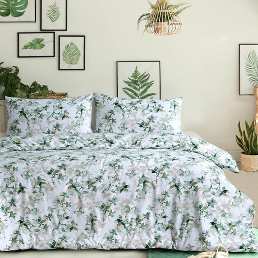 Water Leaves Printed Duvet Cover Set | 100% Microfibre